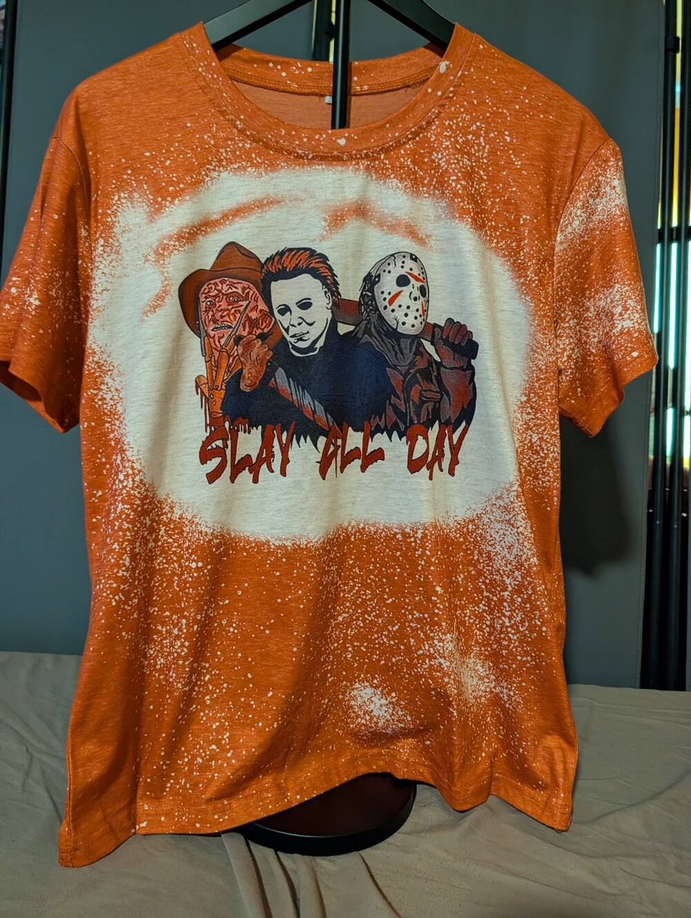Orange Graphic Horror Crewneck T-Shirt Halloween Freddy Jason Michael Medium